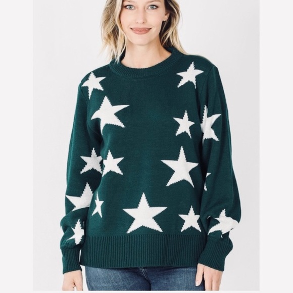 ~HP~ Boutique Hunter Green Star Covered Sweater + Bonus Matching Mask - Picture 2 of 15